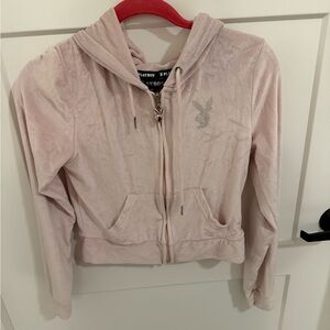 Playboy Pink Velour Zip Up Hoodie Rhinestone Bunny Y2K Jacket